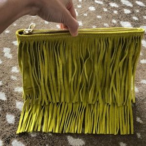 Suede fringe clutch